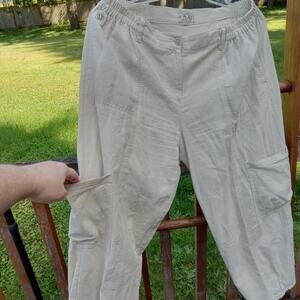 Earth Collection Womens L 14 crop Pants Cotton Silk Blend Natural Boho Lagenlook